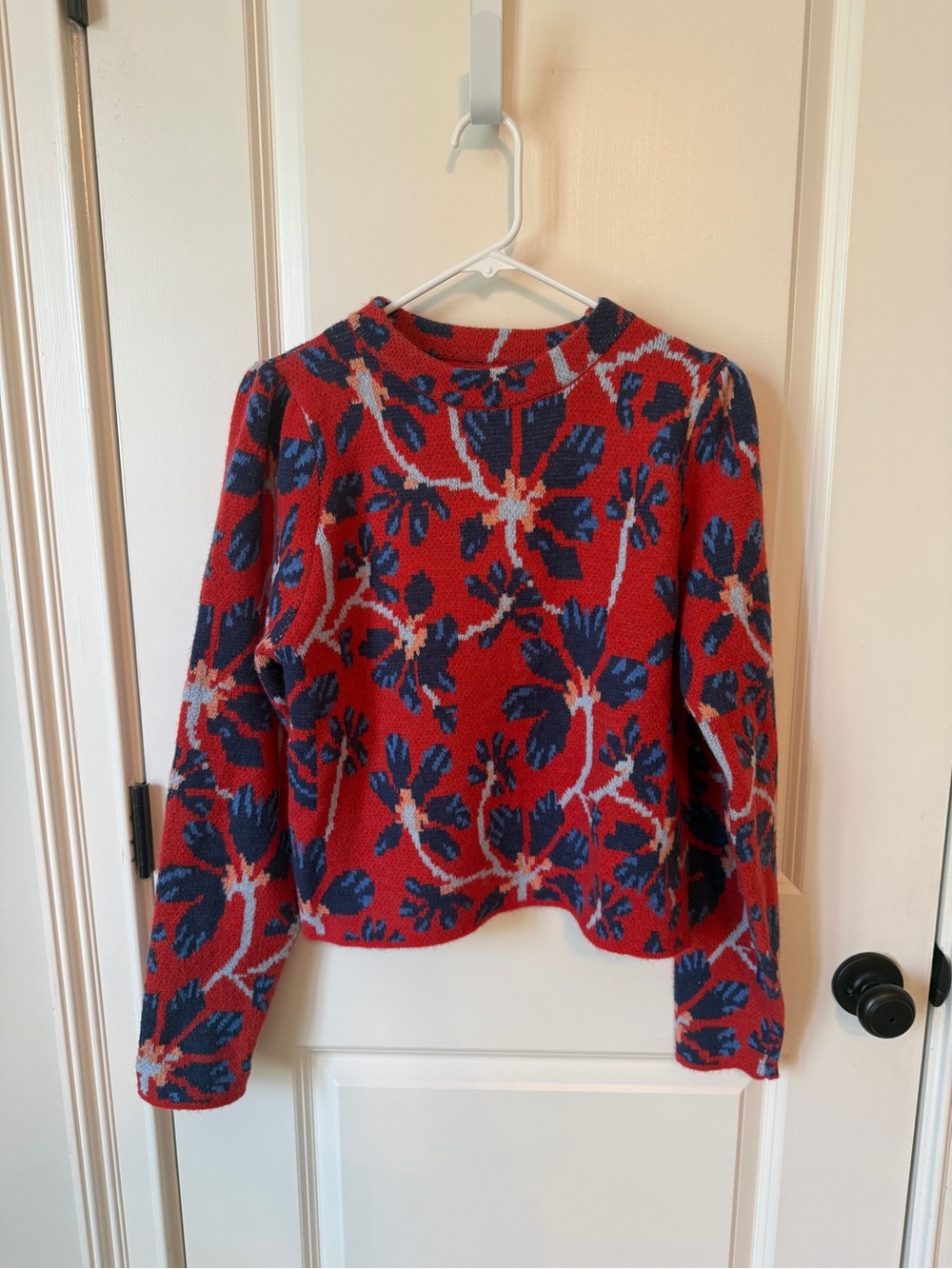 NWT Women's Red Floral Teddy Jacket with Navy and Cream Accents